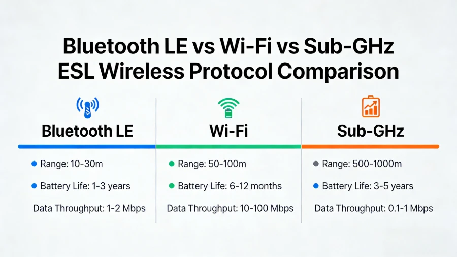 Bluetooth v primerjavi z Wi-Fi in Sub-GHz Nalepka elektronske police